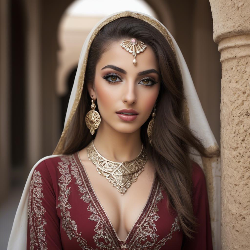 A stunning image of graceful middle eastern model in traditional attire.