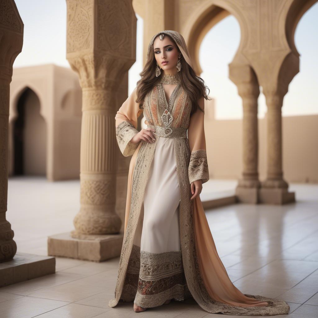 A stunning image of graceful middle eastern model in traditional attire.