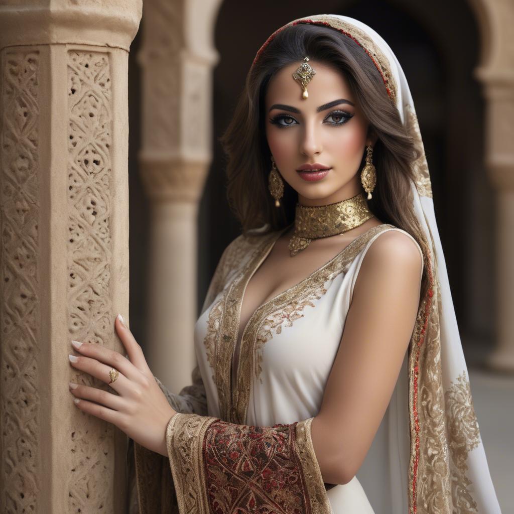 A stunning image of graceful middle eastern model in traditional attire.