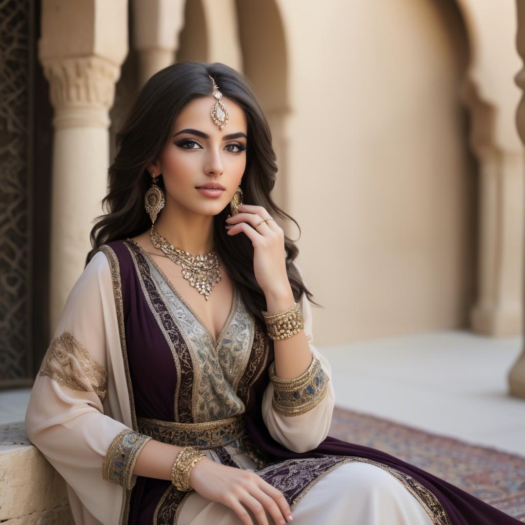 A stunning image of graceful middle eastern model in traditional attire.