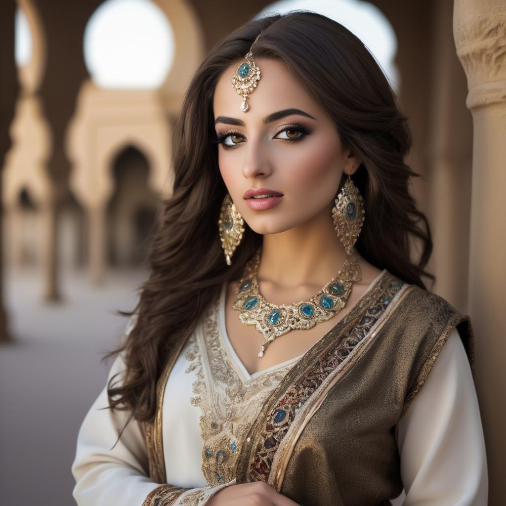 A stunning image of graceful middle eastern model in traditional attire.