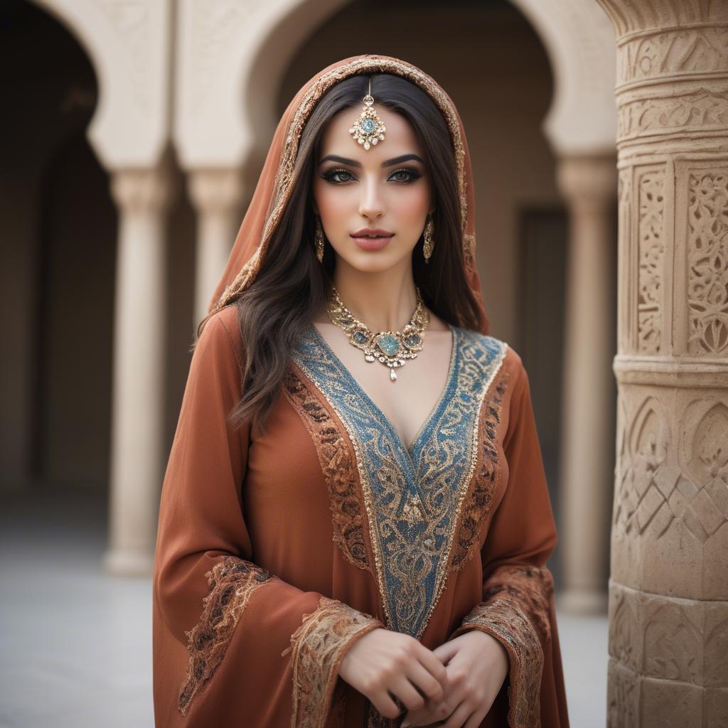 A stunning image of graceful middle eastern model in traditional attire.