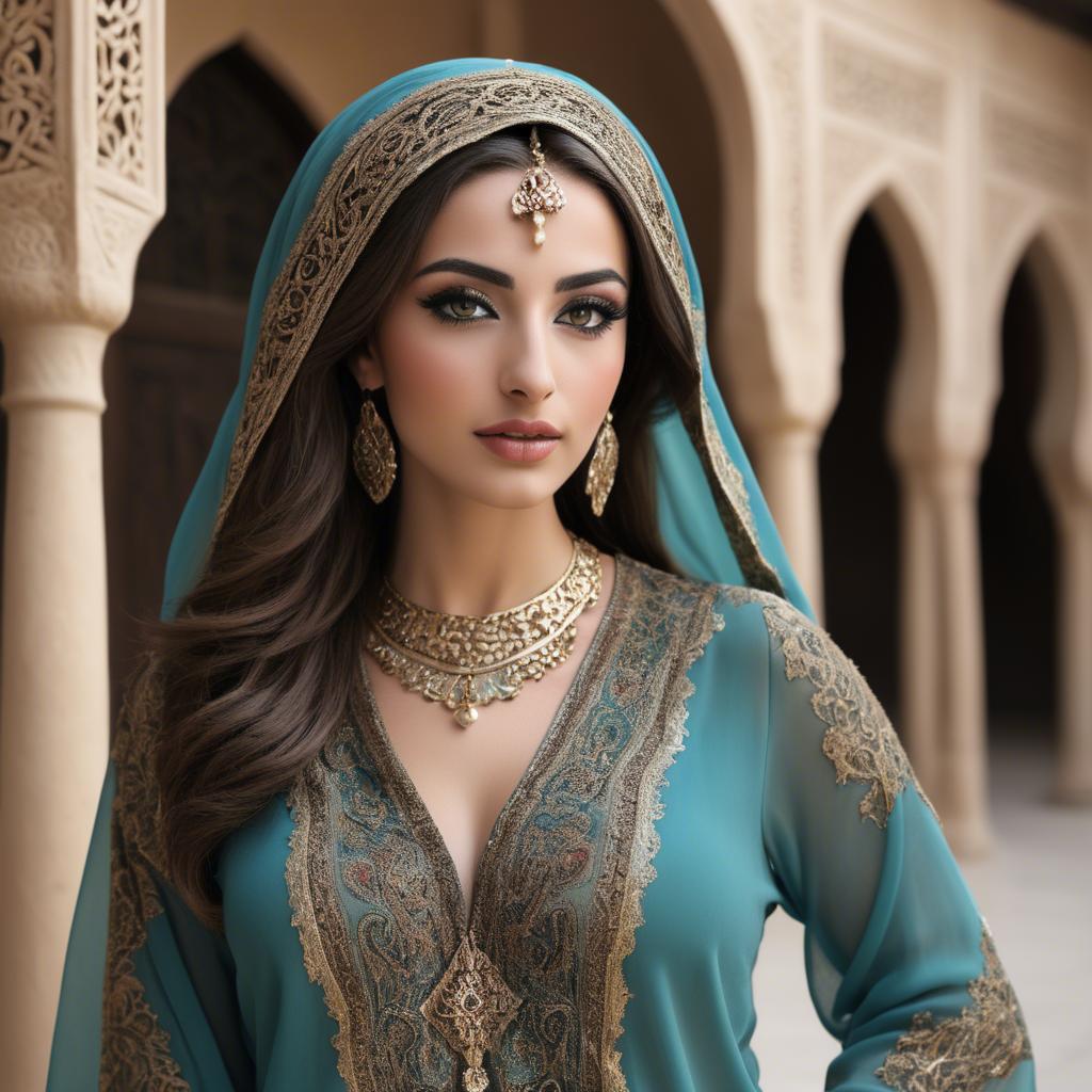 A stunning image of graceful middle eastern model in traditional attire.