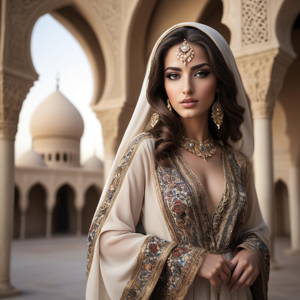 A stunning image of graceful middle eastern model in traditional attire.