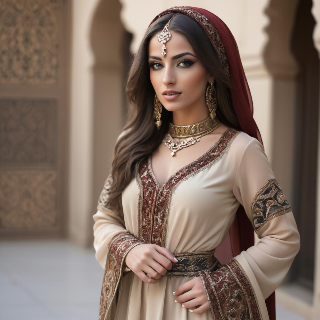 A stunning image of graceful middle eastern model in traditional attire.