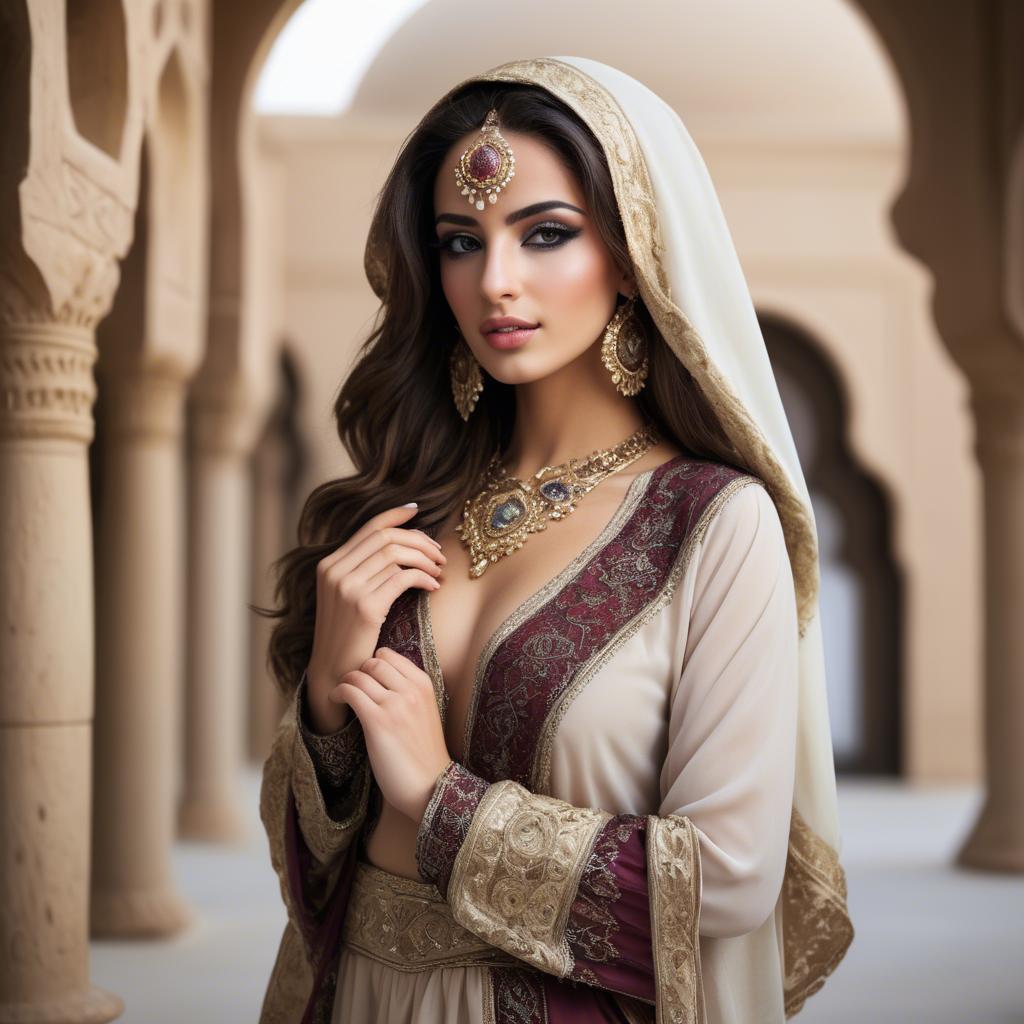 A stunning image of graceful middle eastern model in traditional attire.