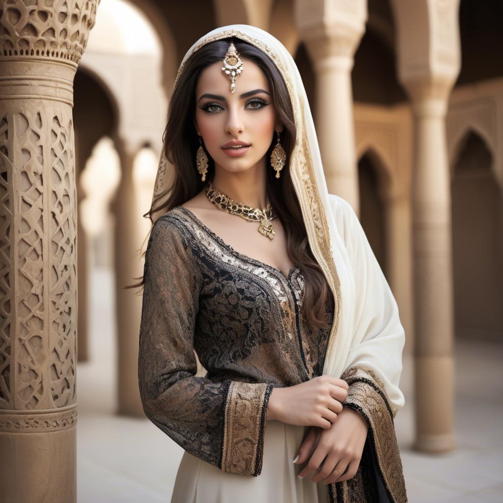 A stunning image of graceful middle eastern model in traditional attire.