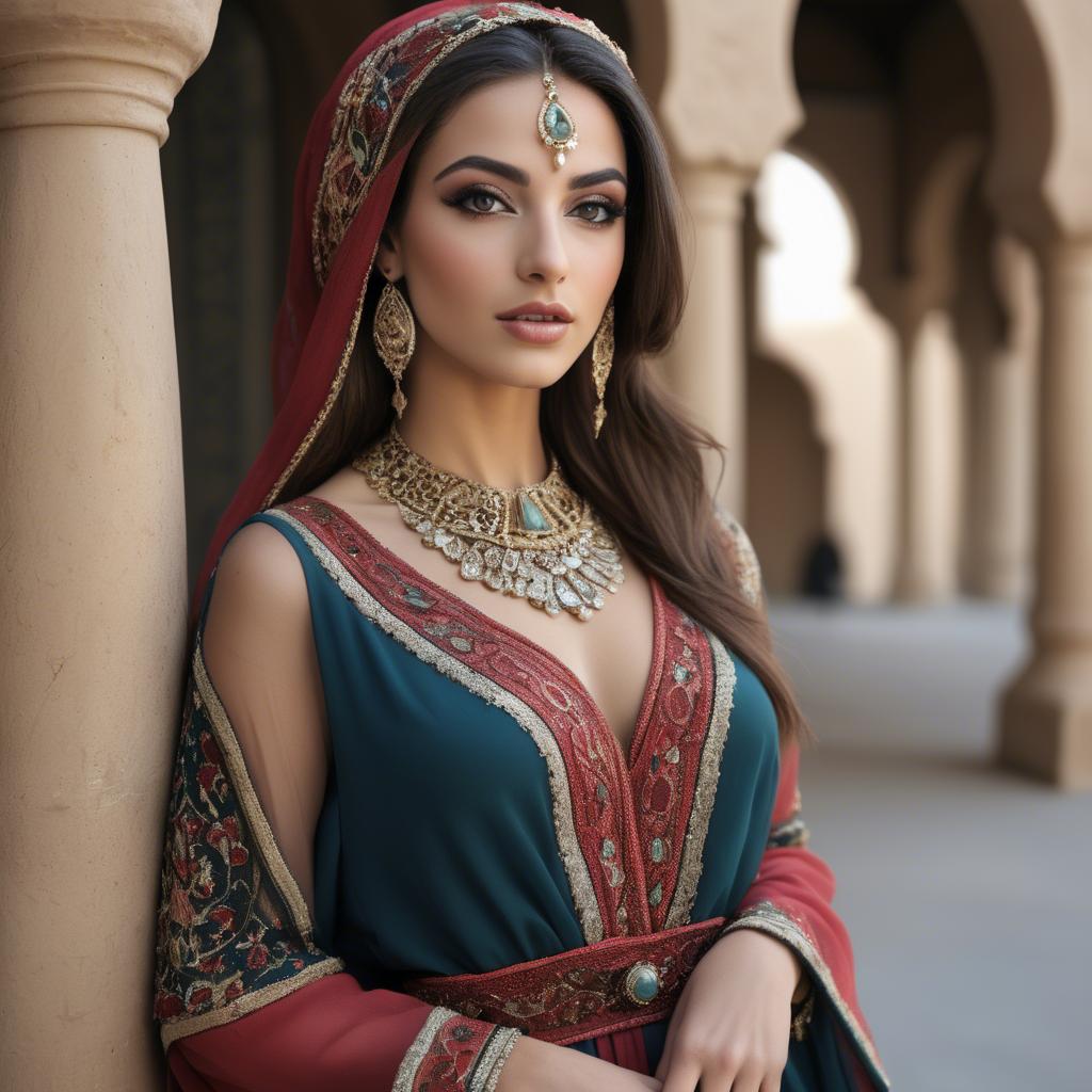 A stunning image of graceful middle eastern model in traditional attire.