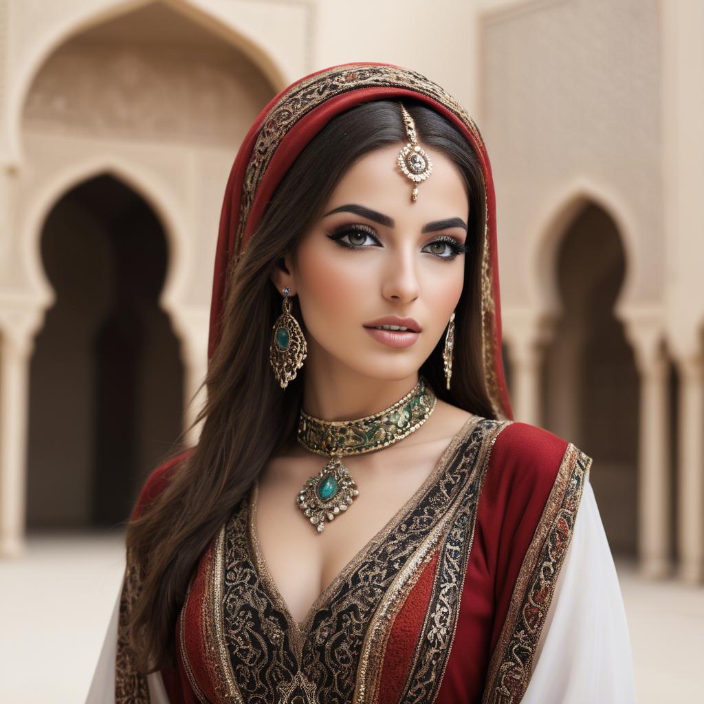 A stunning image of graceful middle eastern model in traditional attire.