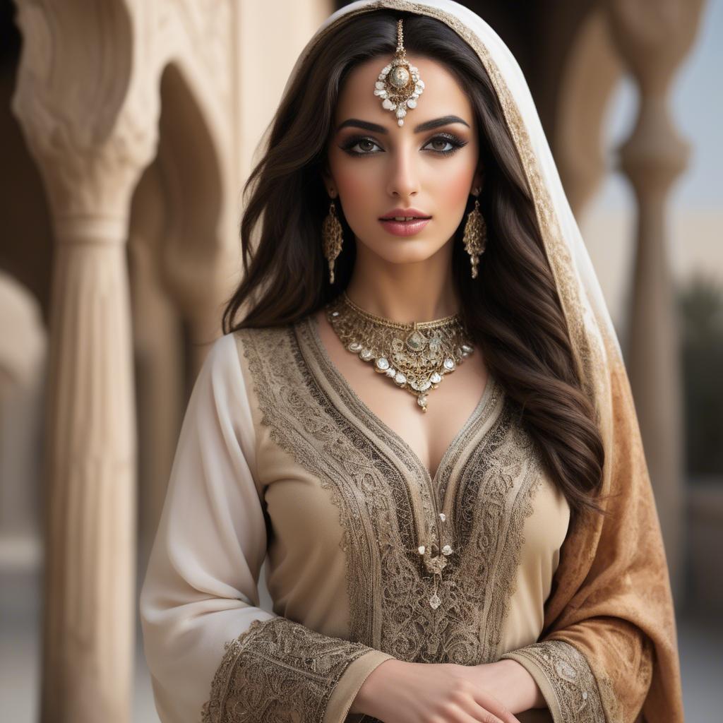 A stunning image of graceful middle eastern model in traditional attire.