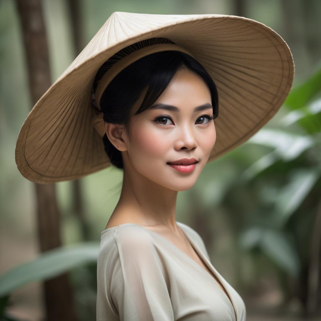A stunning image of graceful vietnamese woman with a conical hat.