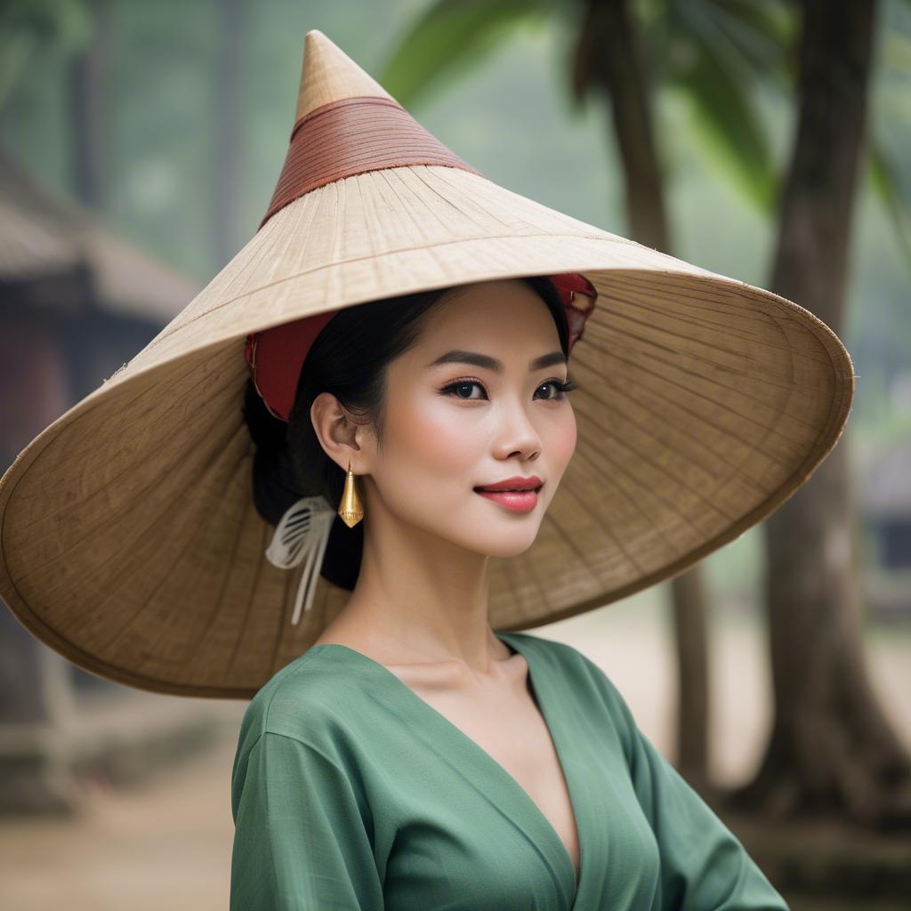 A stunning image of graceful vietnamese woman with a conical hat.
