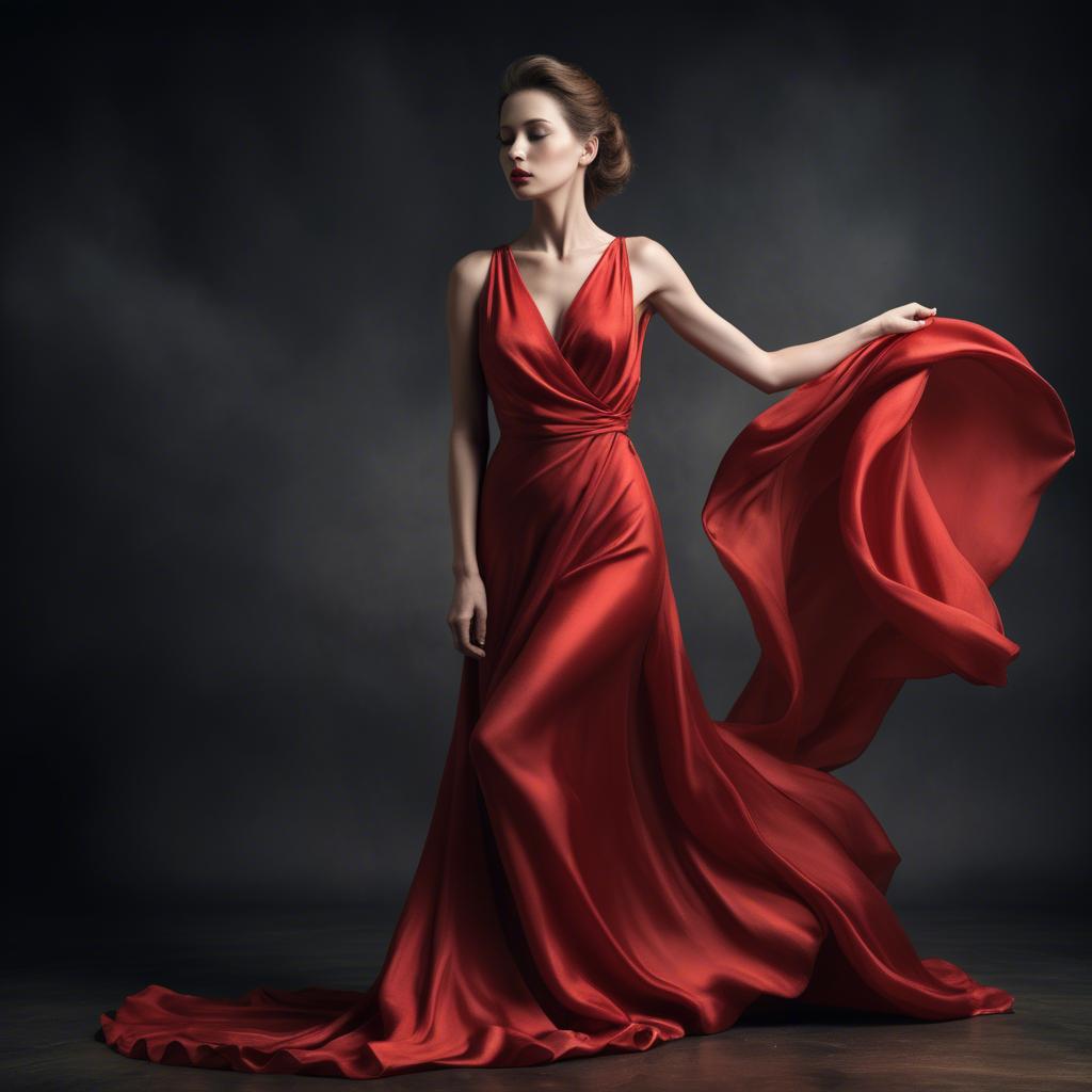 A stunning image of graceful woman in a dramatic red silk dress.
