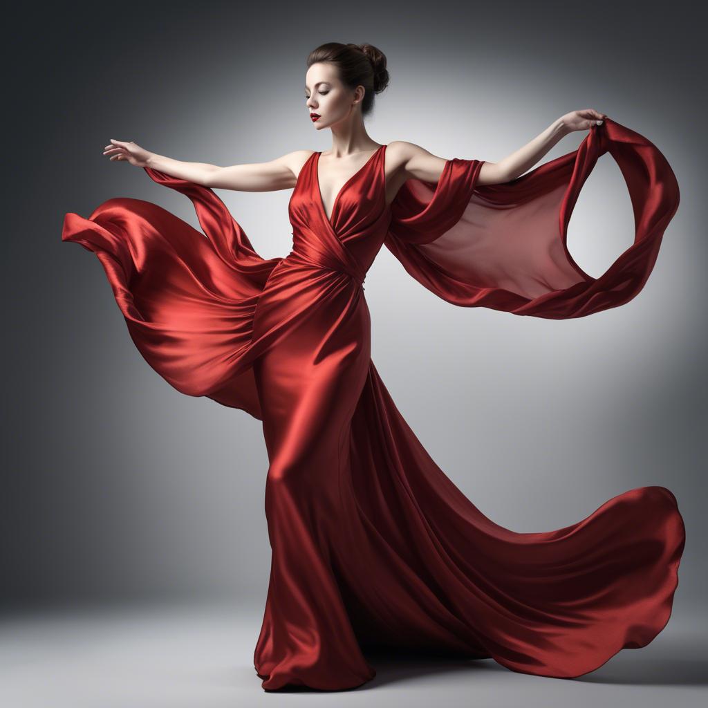A stunning image of graceful woman in a dramatic red silk dress.
