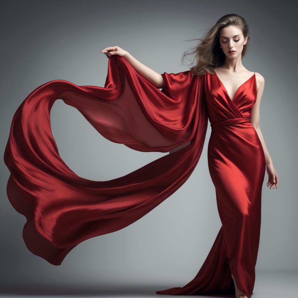 A stunning image of graceful woman in a dramatic red silk dress.
