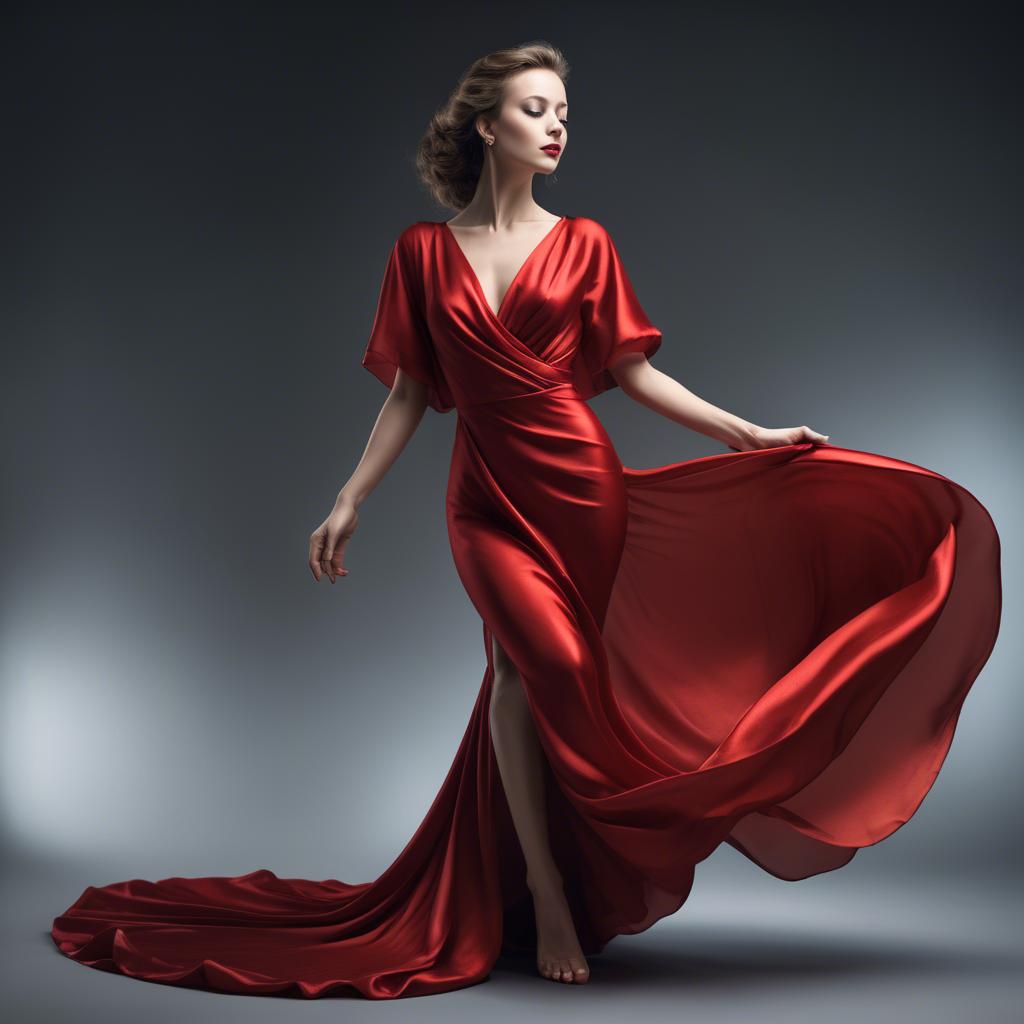 A stunning image of graceful woman in a dramatic red silk dress.