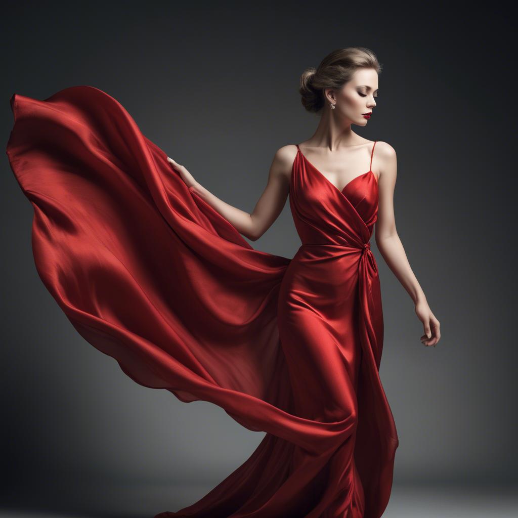 A stunning image of graceful woman in a dramatic red silk dress.