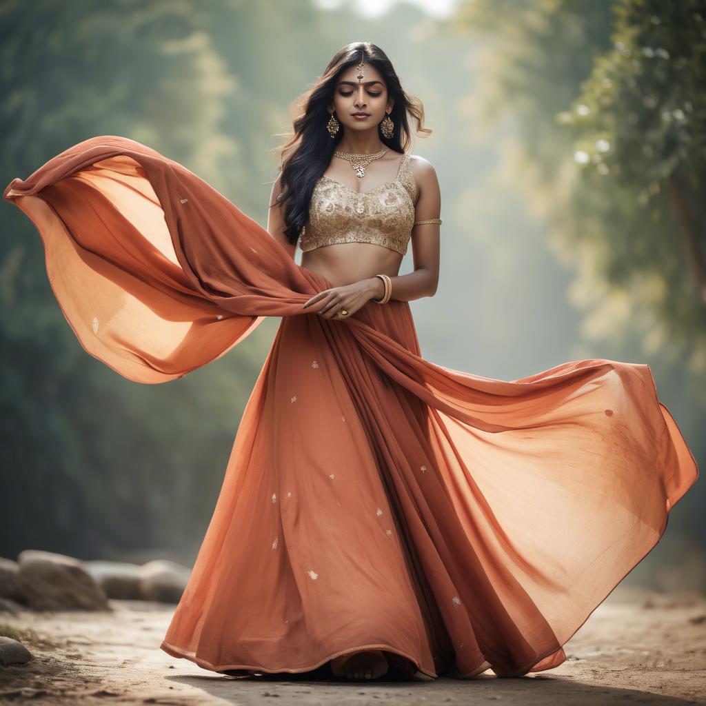 A stunning image of indian woman in a flowing gown.