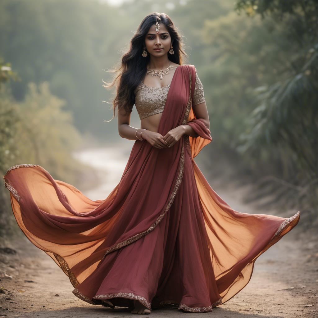A stunning image of indian woman in a flowing gown.