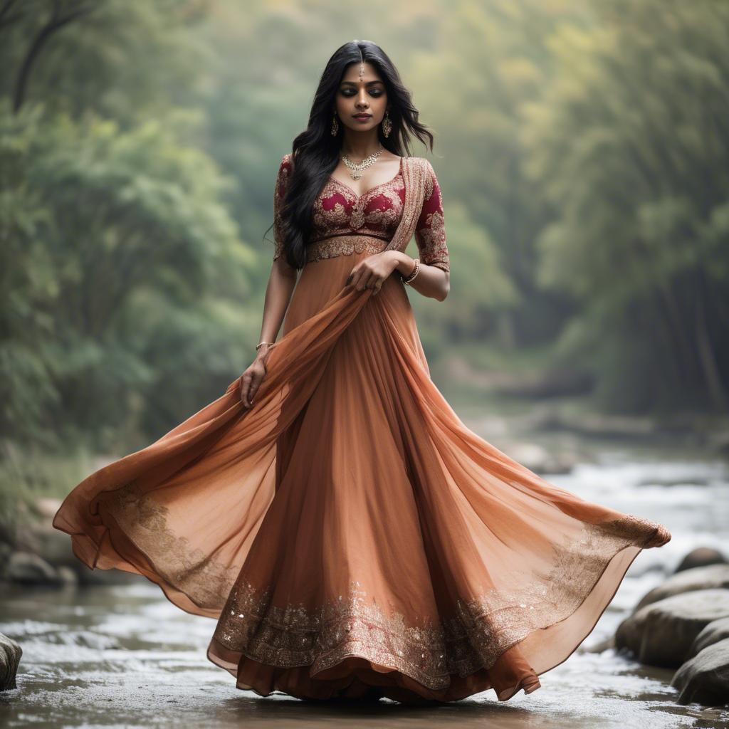 A stunning image of indian woman in a flowing gown.