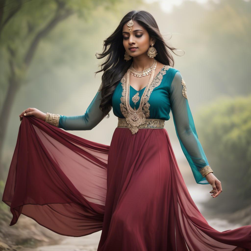 A stunning image of indian woman in a flowing gown.