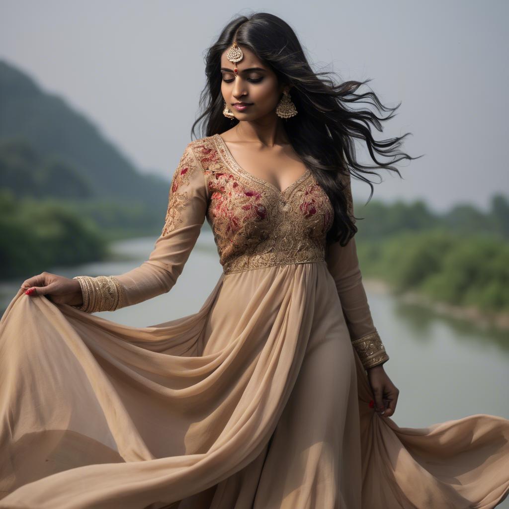 A stunning image of indian woman in a flowing gown.