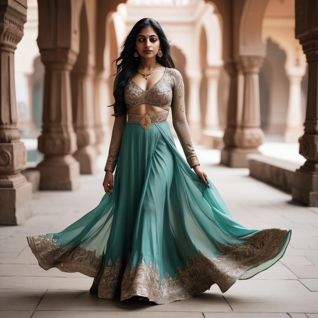 A stunning image of indian woman in a flowing gown.