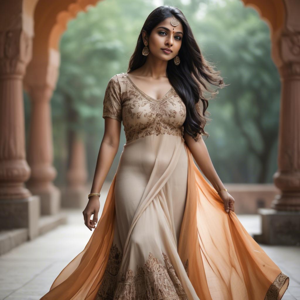 A stunning image of indian woman in a flowing gown.