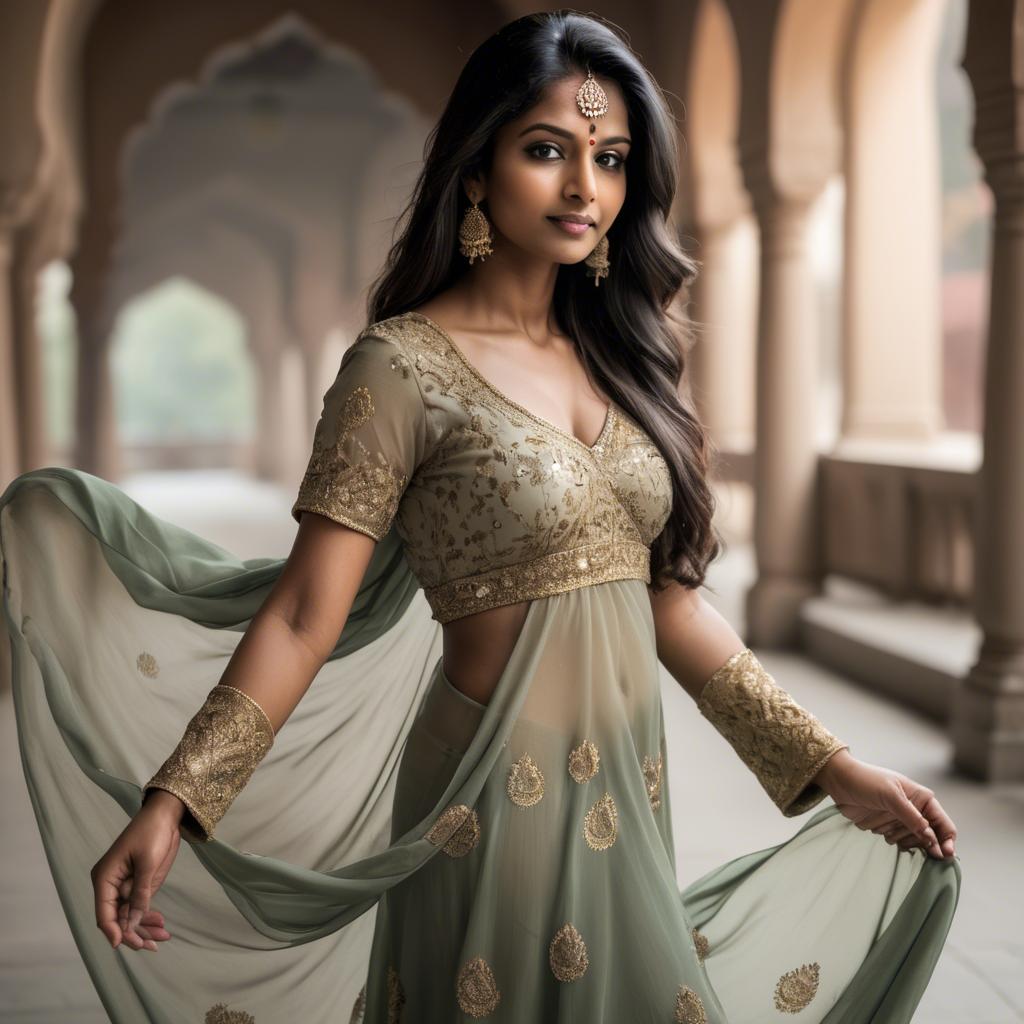 A stunning image of indian woman in a flowing gown.