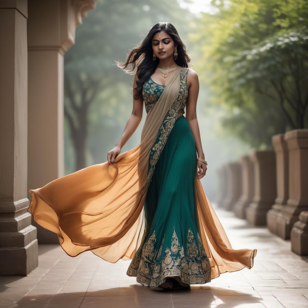 A stunning image of indian woman in a flowing gown.