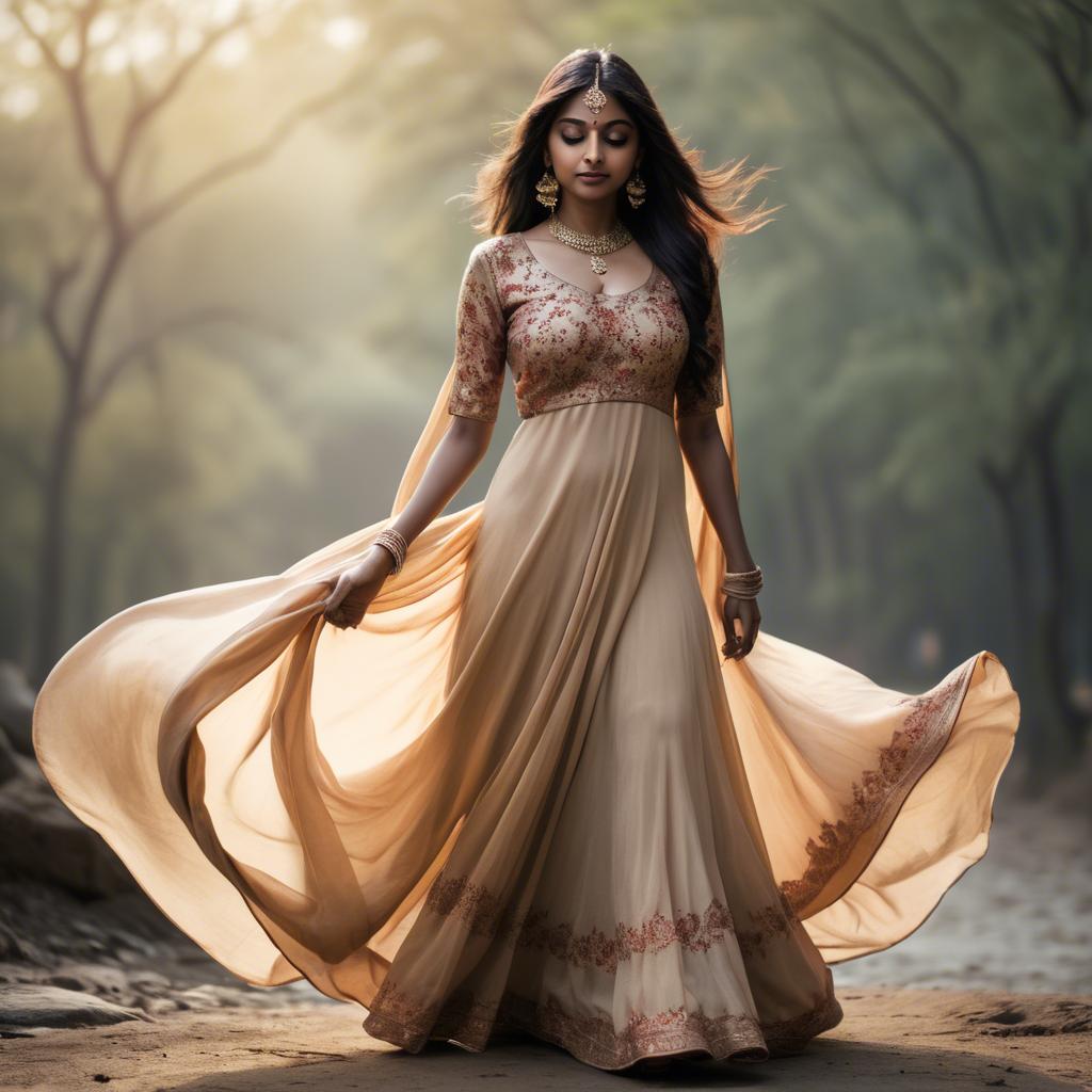 A stunning image of indian woman in a flowing gown.