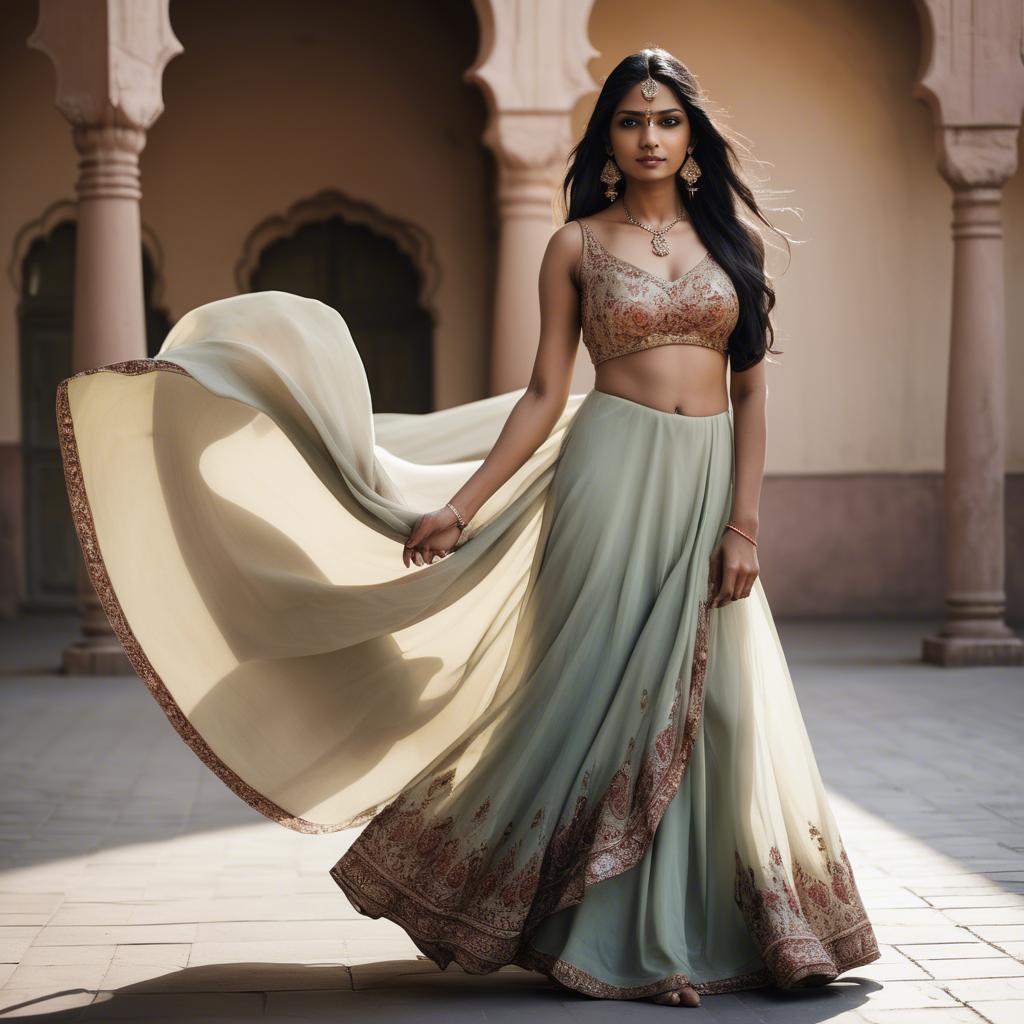 A stunning image of indian woman in a flowing gown.