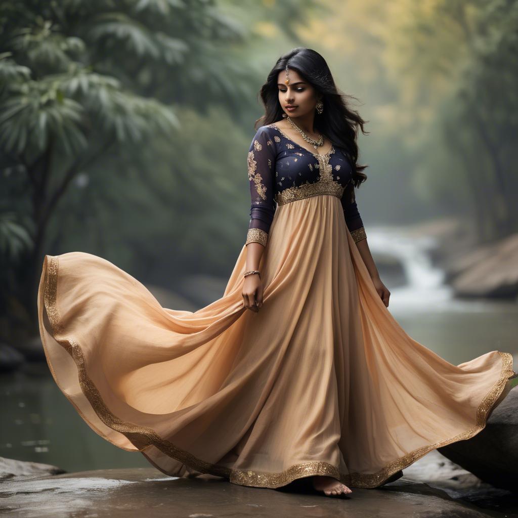 A stunning image of indian woman in a flowing gown.