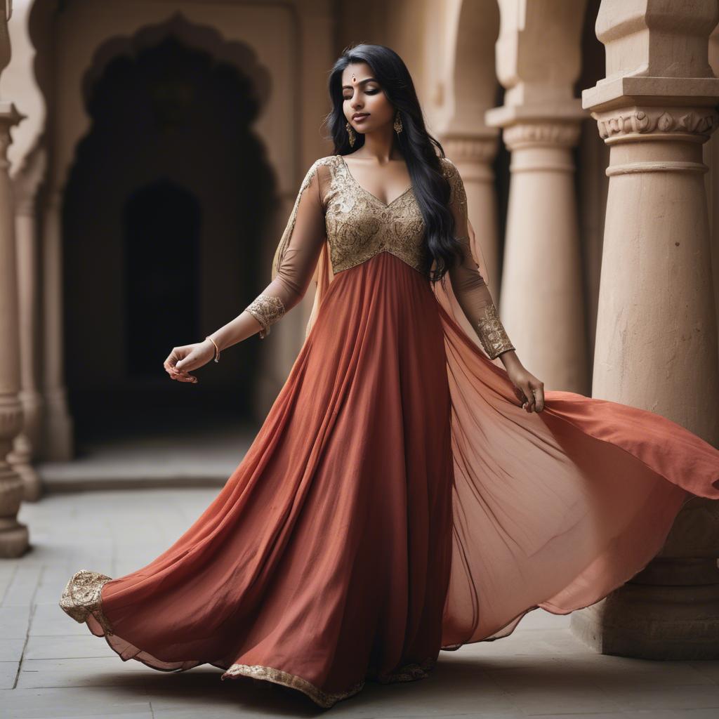 A stunning image of indian woman in a flowing gown.