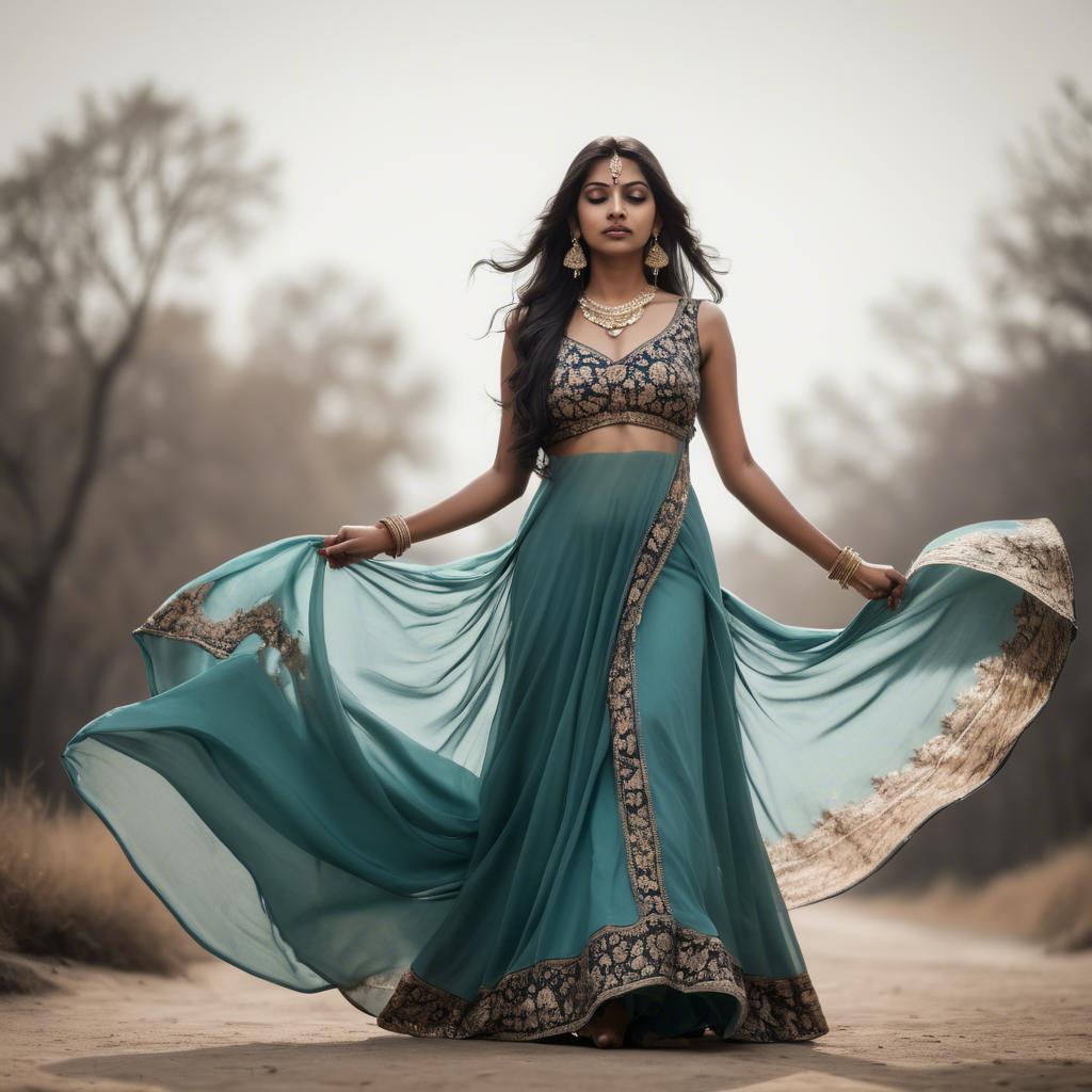 A stunning image of indian woman in a flowing gown.