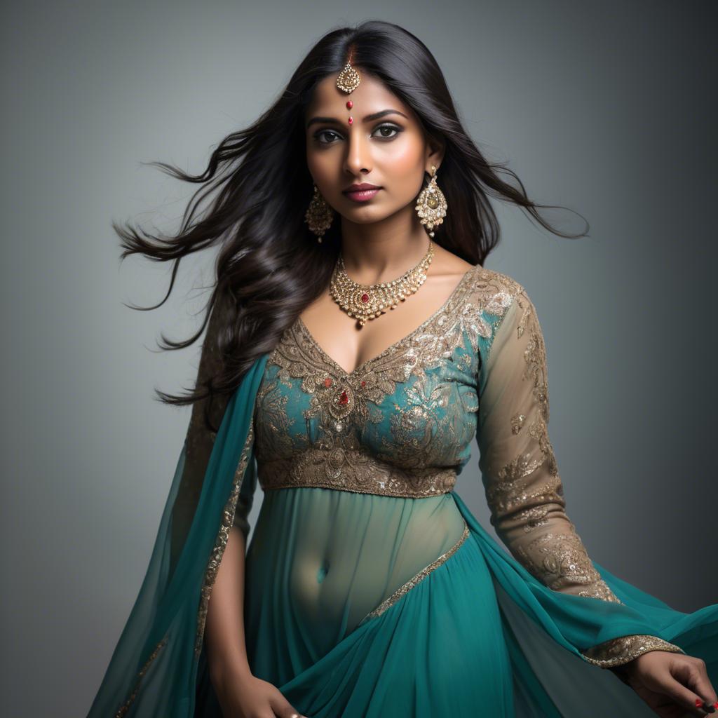A stunning image of indian woman in a flowing gown.