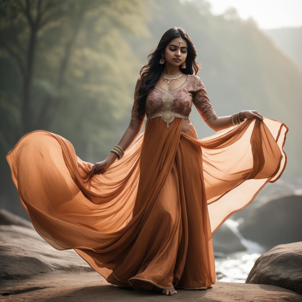 A stunning image of indian woman in a flowing gown.