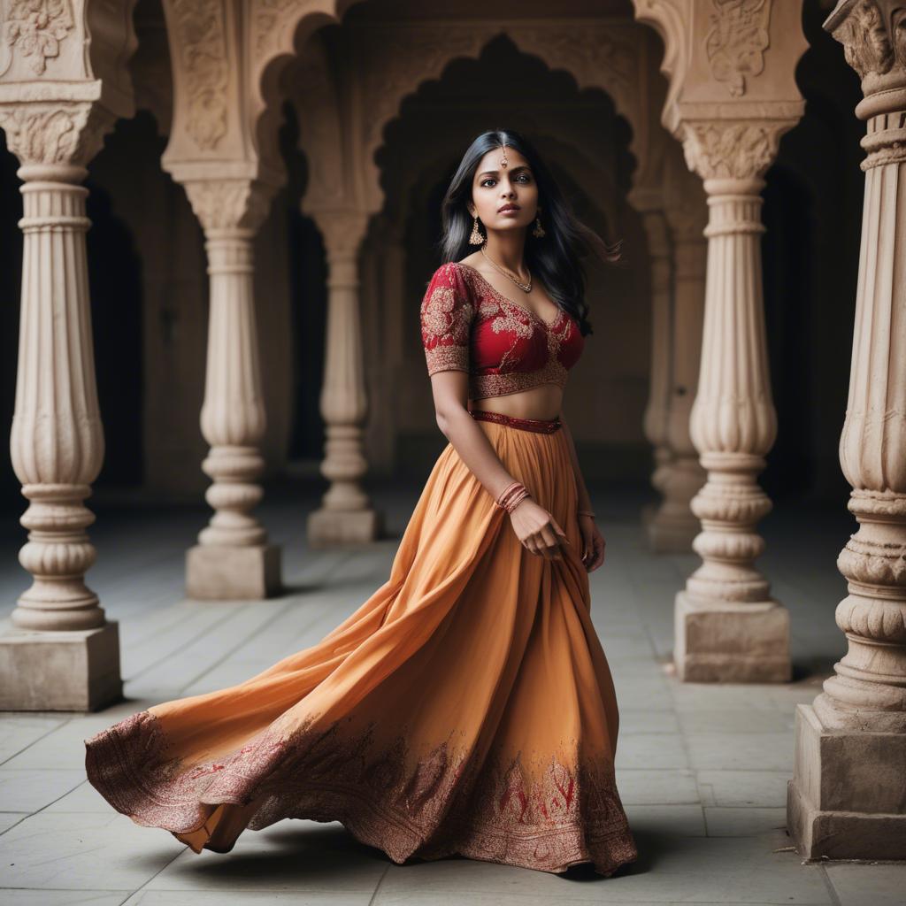 A stunning image of indian woman in a flowing gown.