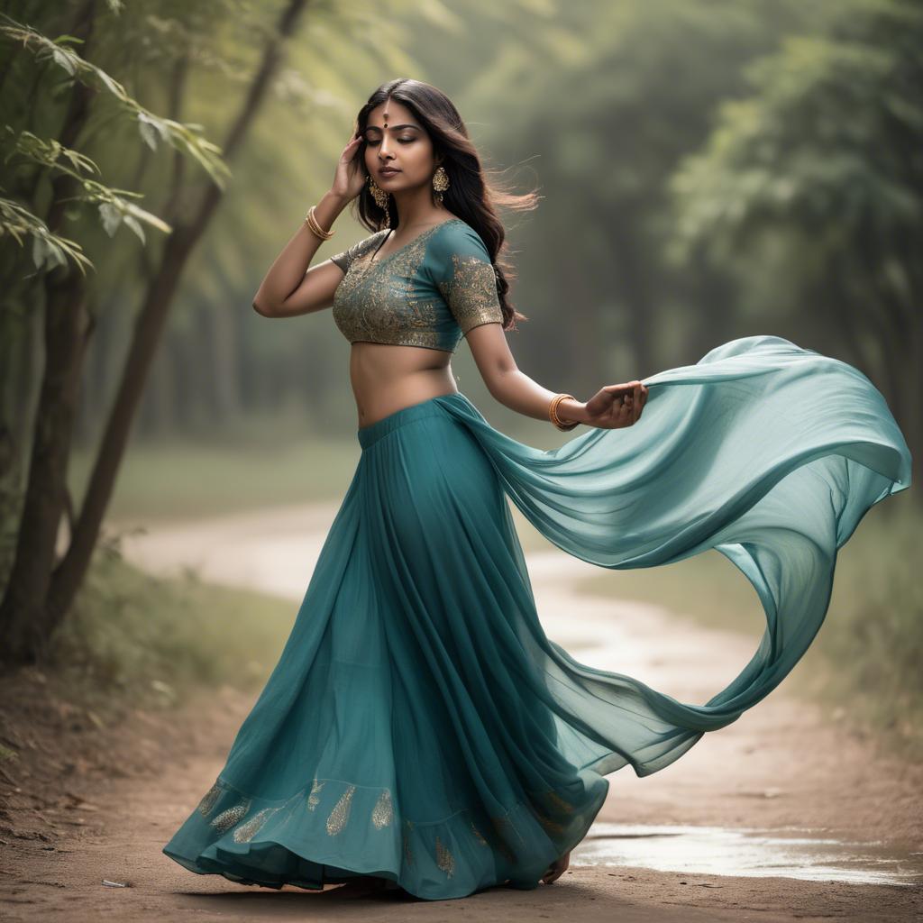 A stunning image of indian woman in a flowing gown.
