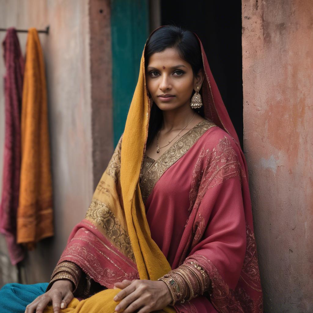 A stunning image of indian woman with soft fabrics.