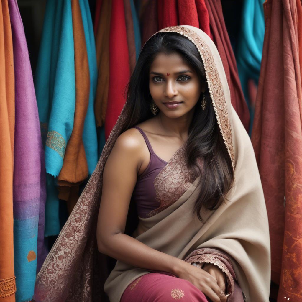 A stunning image of indian woman with soft fabrics.