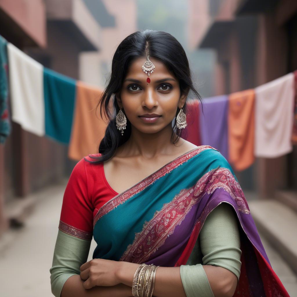 A stunning image of indian woman with soft fabrics.