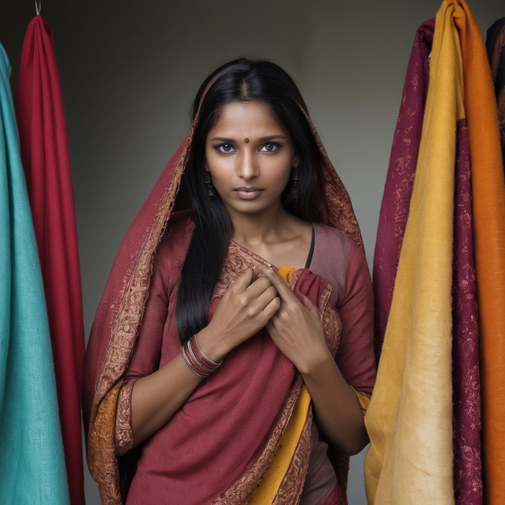 A stunning image of indian woman with soft fabrics.