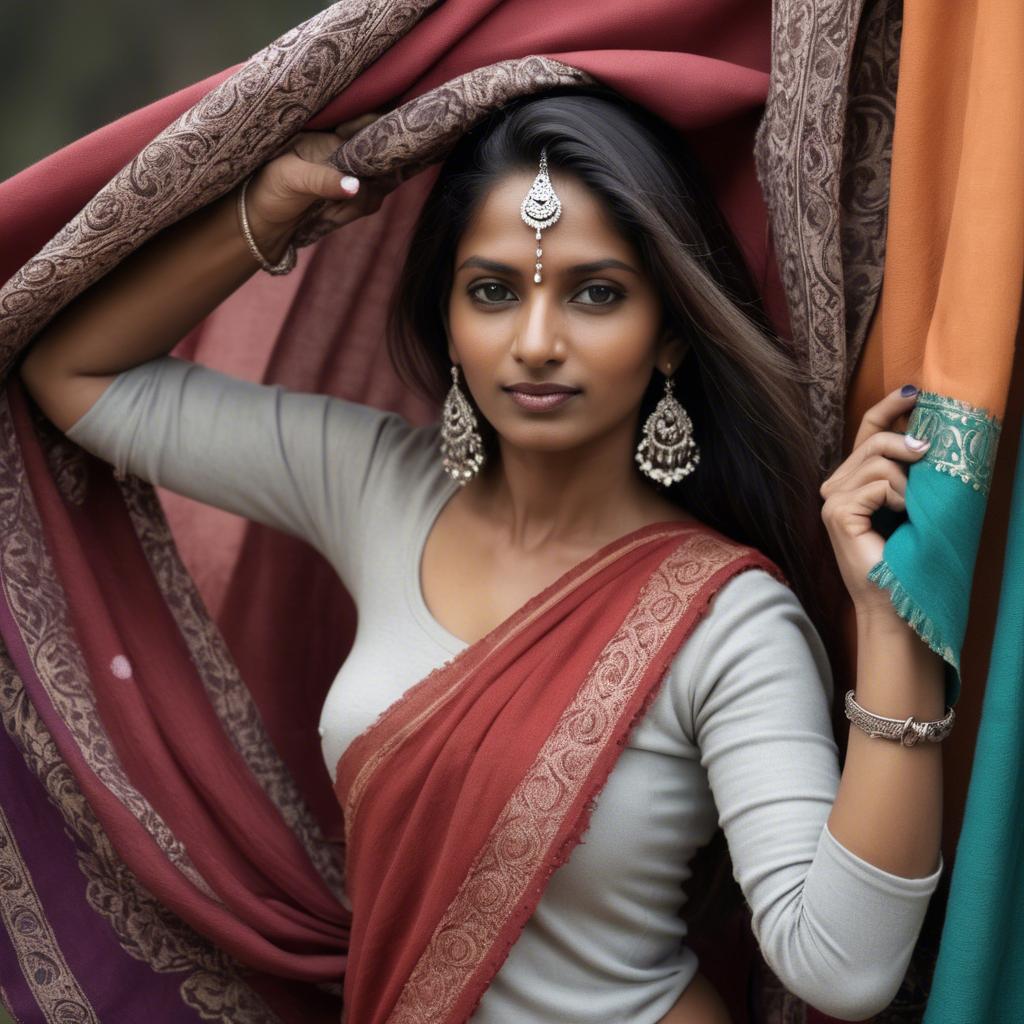 A stunning image of indian woman with soft fabrics.