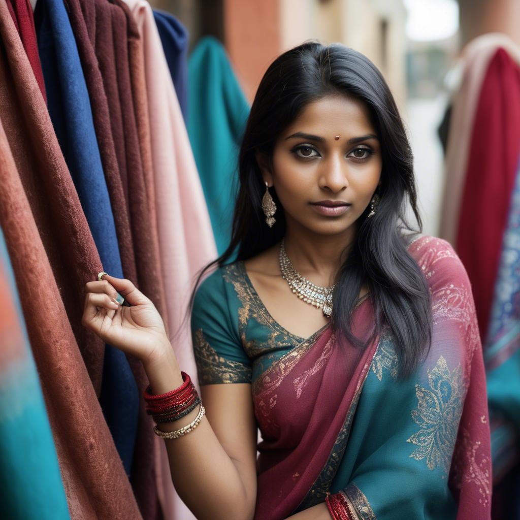 A stunning image of indian woman with soft fabrics.