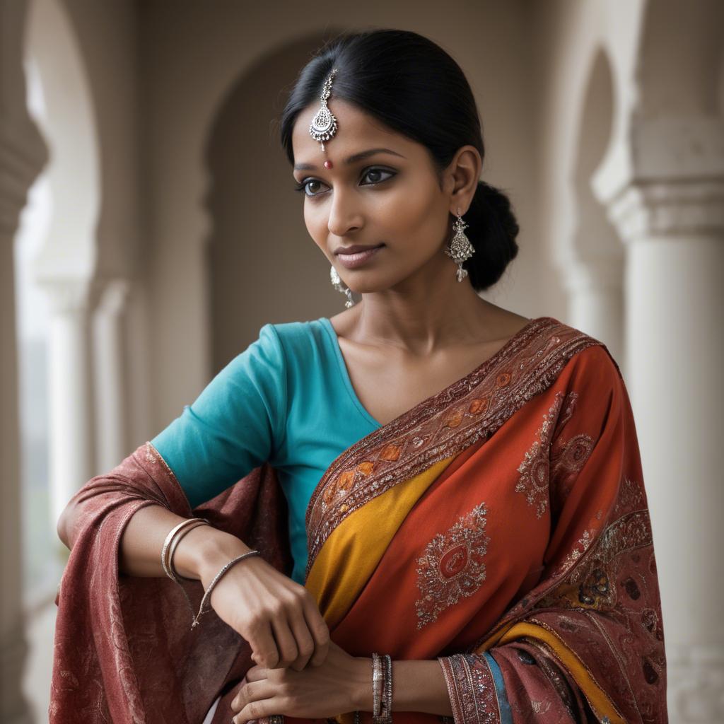 A stunning image of indian woman with soft fabrics.