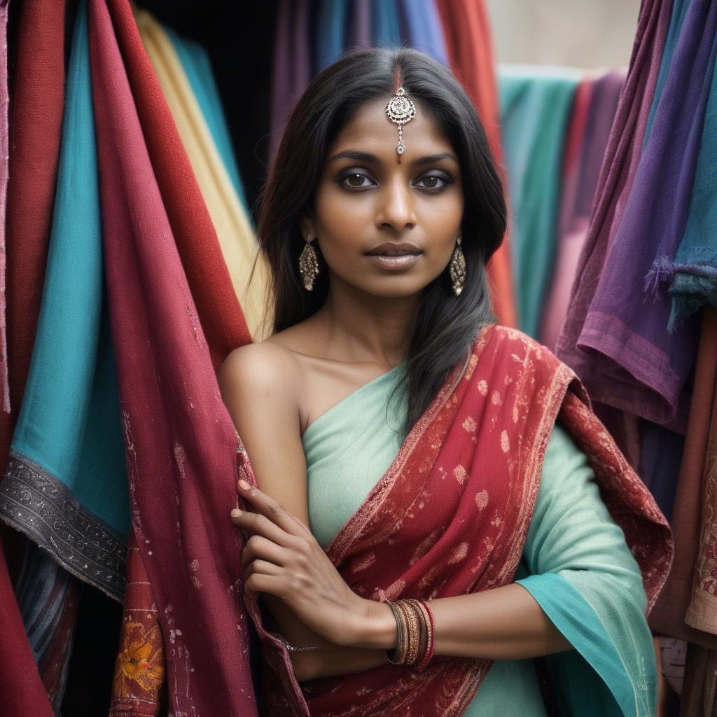 A stunning image of indian woman with soft fabrics.