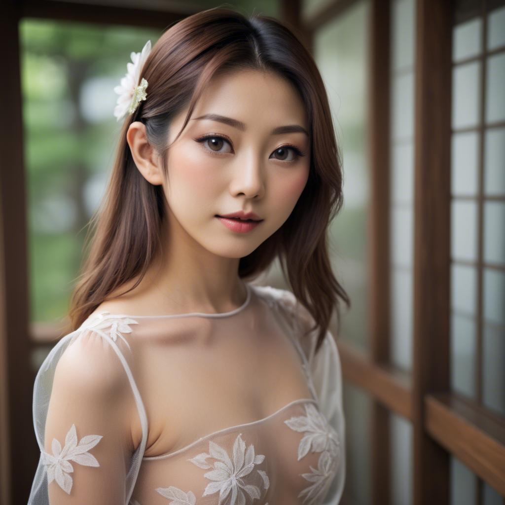 A stunning image of japanese beauty in a sheer dress.