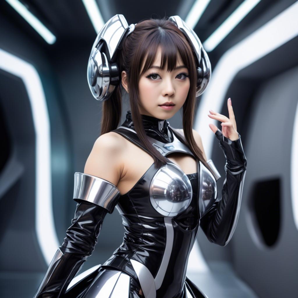 A stunning image of japanese idol in a futuristic outfit.
