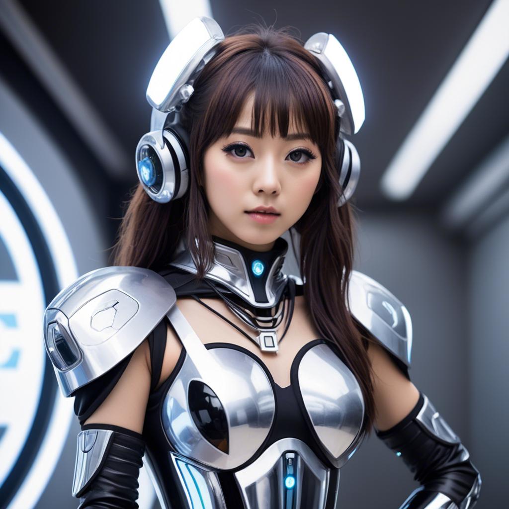A stunning image of japanese idol in a futuristic outfit.